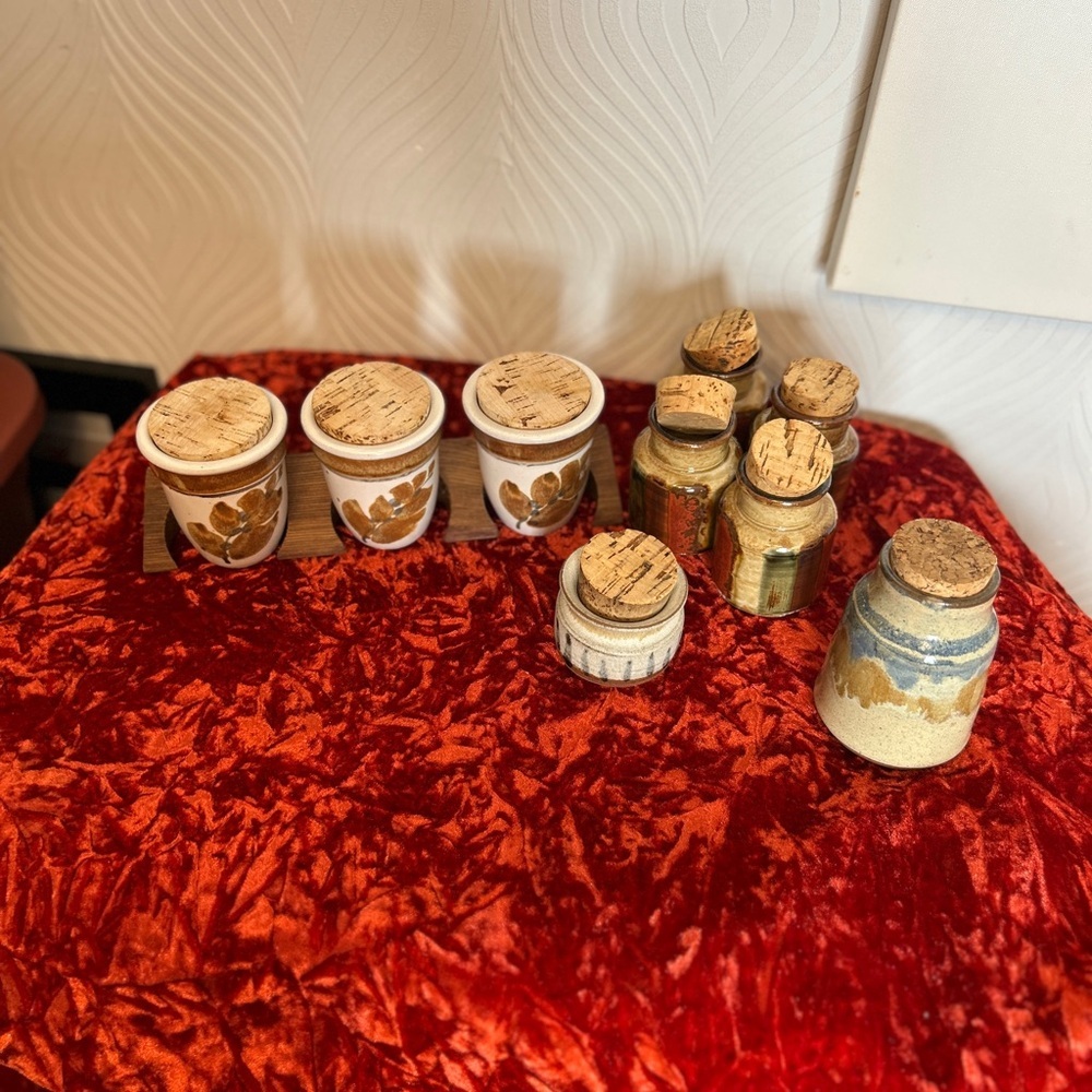 Assorted Pottery Tea Spice Jars with Cork Lids